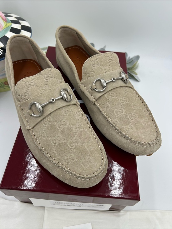 Men\'s Gucci suede GG embossed loafers size 12.5 fits 13 US made in Italy main image 9